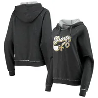 Chandail à capuchon New Era Charcoal Orleans Saints Script Fleece Raglan pour femme