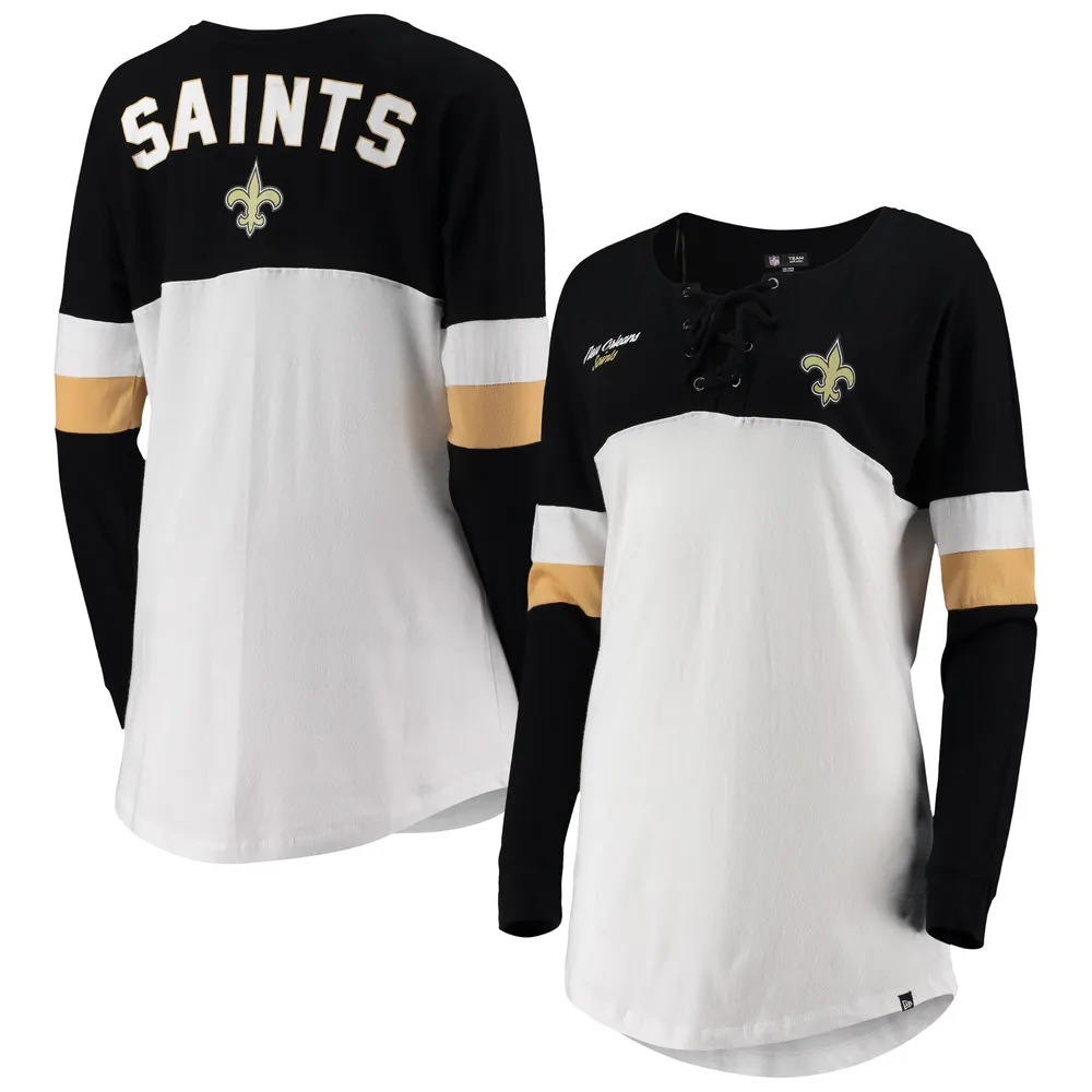New Orleans Saints Era Women's Varsity Lace-Up V-Neck Sleeve - White/Black | Brazos Mall