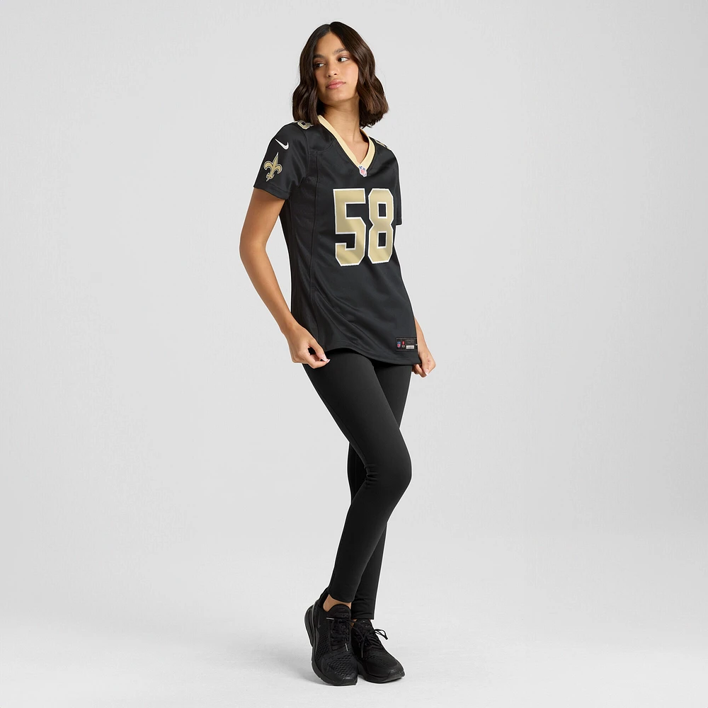 Maillot de jeu d'équipe Nike Anfernee Orji noir pour femme des Saints la Nouvelle-Orléans