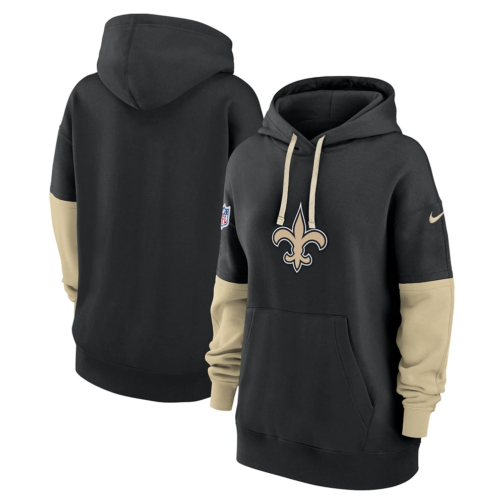 Sweat à capuche en polaire Nike noir New Orleans Saints 2024 Sideline Essential pour femme