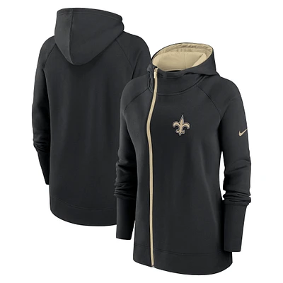 Sweat à capuche et zip intégral raglan asymétrique Nike New Orleans Saints pour femme, noir