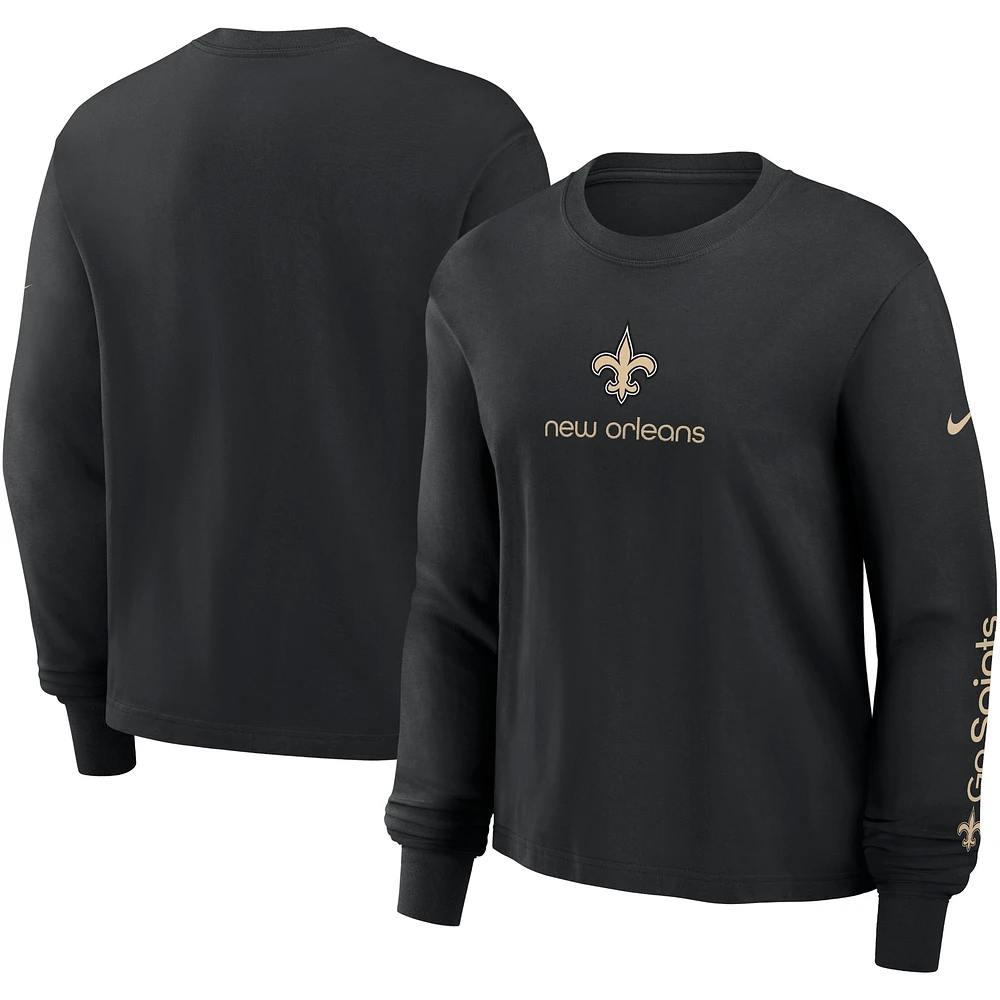 T-shirt à manches longues Nike New Orleans Saints Boxy pour femme noir