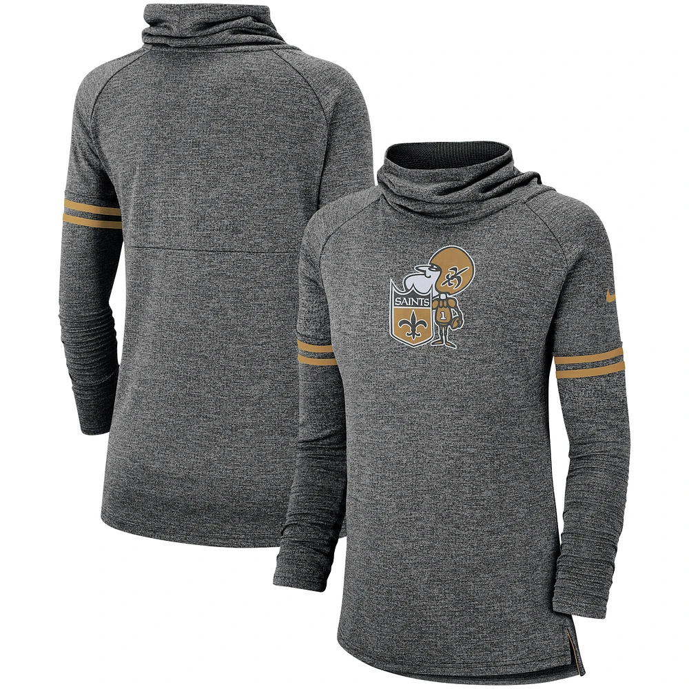 Sweat-shirt Nike noir New Orleans Saints Historic Marks à manches longues et entonnoir tri-mélangé pour femme