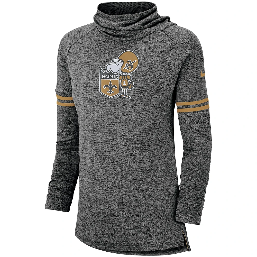 Sweat-shirt Nike noir New Orleans Saints Historic Marks à manches longues et entonnoir tri-mélangé pour femme