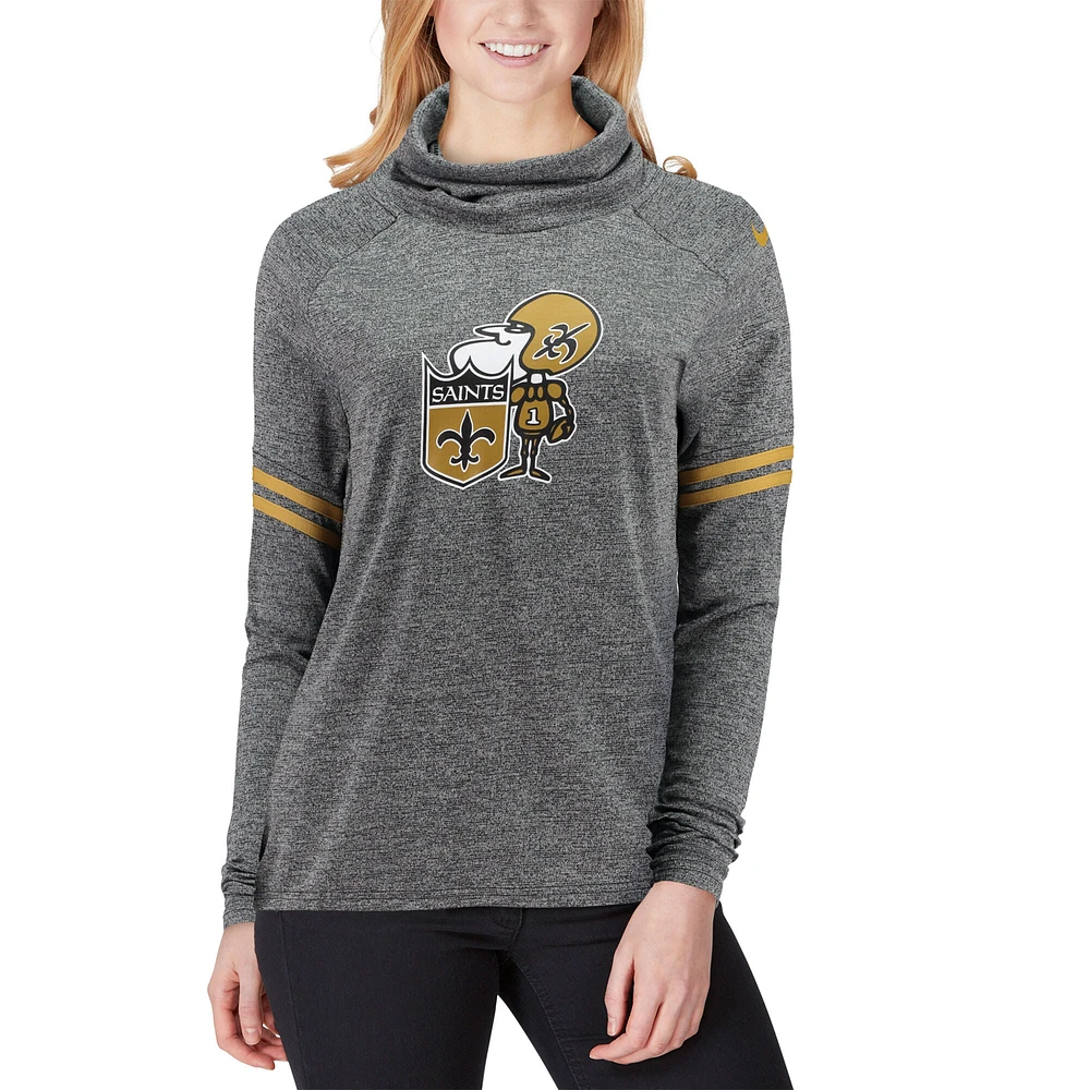 Sweat-shirt Nike noir New Orleans Saints Historic Marks à manches longues et entonnoir tri-mélangé pour femme
