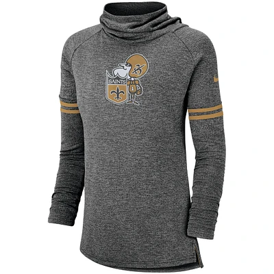 Sweat-shirt Nike noir New Orleans Saints Historic Marks à manches longues et entonnoir tri-mélangé pour femme