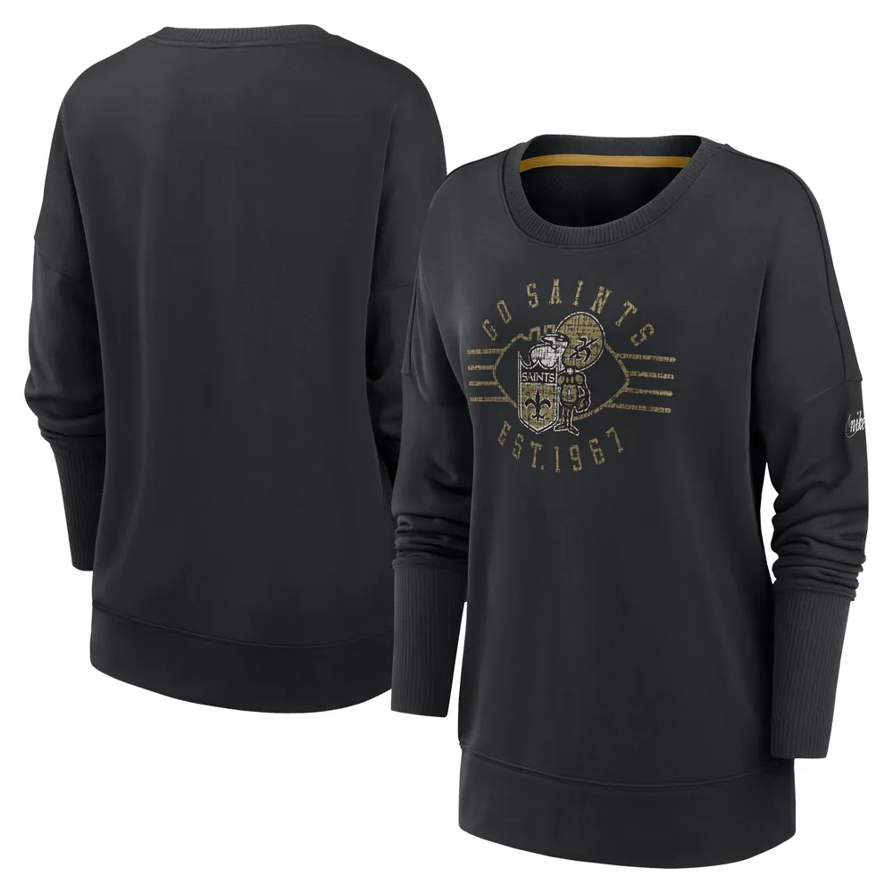 Women's Nike Black New Orleans Saints Rewind Playback Icon Performance Pullover Sweatshirt