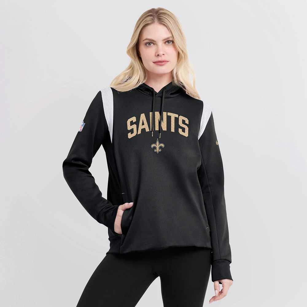 Women's Nike Black New Orleans Saints Sideline Stack Performance Pullover Hoodie