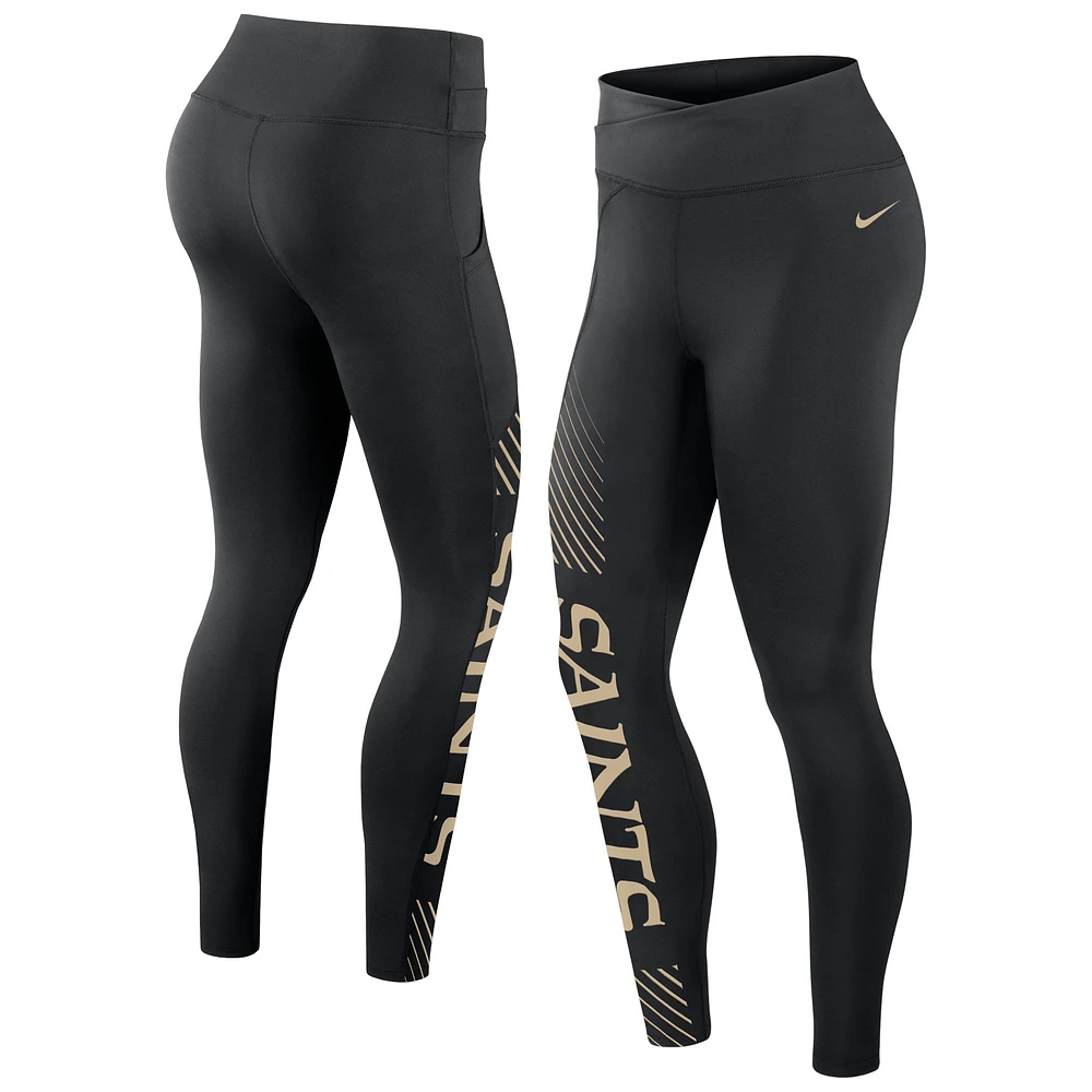 Legging croisé Nike New Orleans Saints Yard Line Crossover pour femme noir