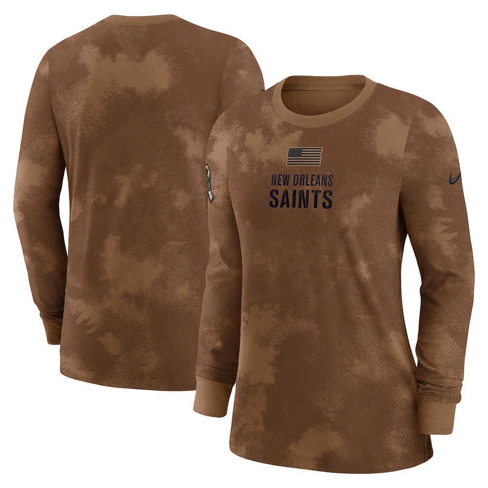 T-shirt à manches longues Salute To Service pour femme Nike marron New Orleans Saints