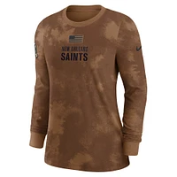 T-shirt à manches longues Salute To Service pour femme Nike marron New Orleans Saints