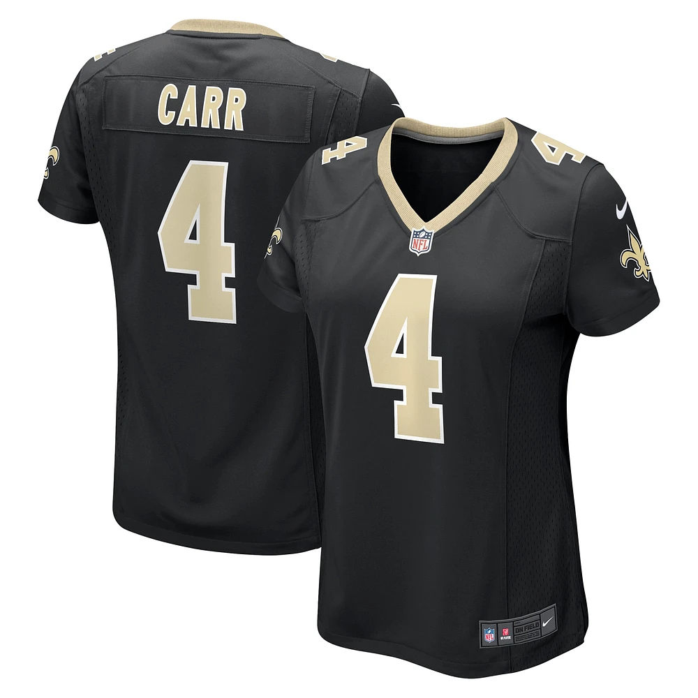 Maillot de match des Saints la Nouvelle-Orléans Nike Derek Carr noir pour femme