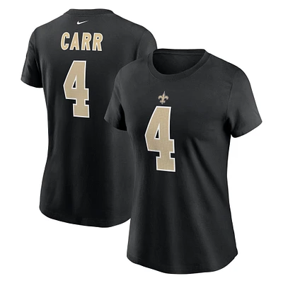 T-shirt avec nom et numéro du joueur des New Orleans Saints Nike Derek Carr pour femme, noir