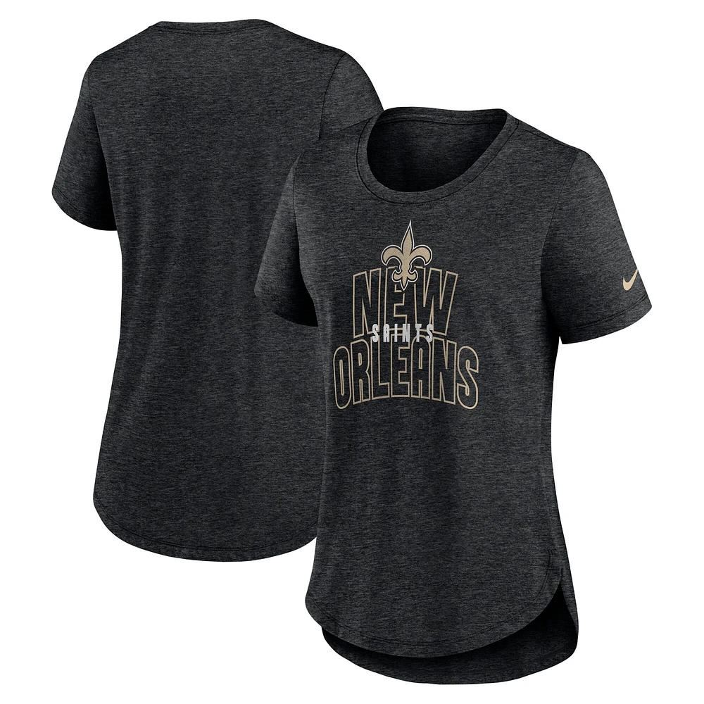 T-shirt Nike New Orleans Saints Fashion en trois mélanges pour femme, noir chiné