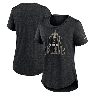 T-shirt Nike New Orleans Saints Fashion en trois mélanges pour femme, noir chiné