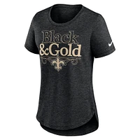 Women's Nike Heather Black New Orleans Saints Local Fashion Tri-Blend T-Shirt