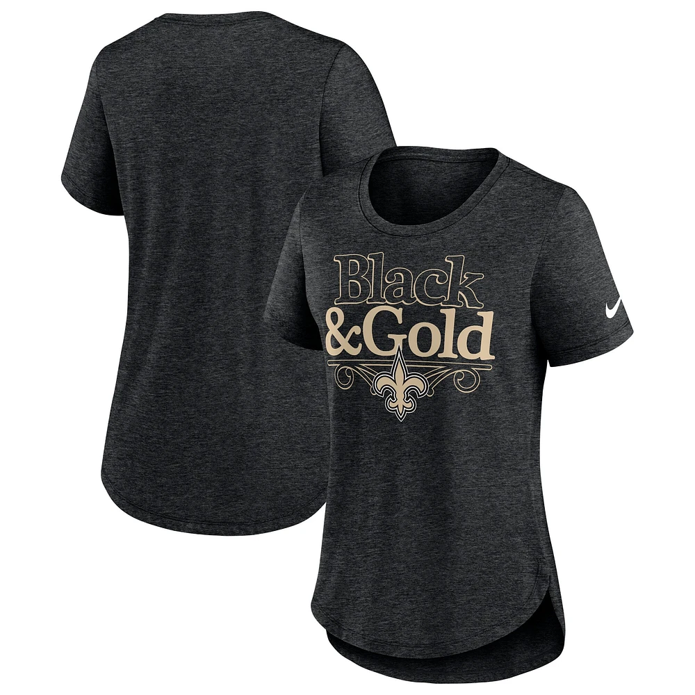 Women's Nike Heather Black New Orleans Saints Local Fashion Tri-Blend T-Shirt