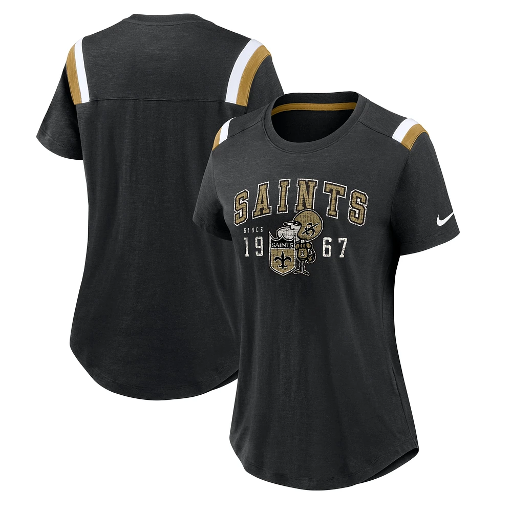 T-shirt Nike Heather Black New Orleans Saints Playback Athlete Historic Fashion pour femme