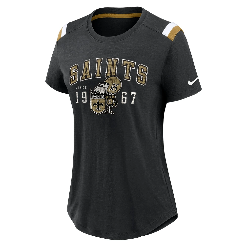 T-shirt Nike Heather Black New Orleans Saints Playback Athlete Historic Fashion pour femme