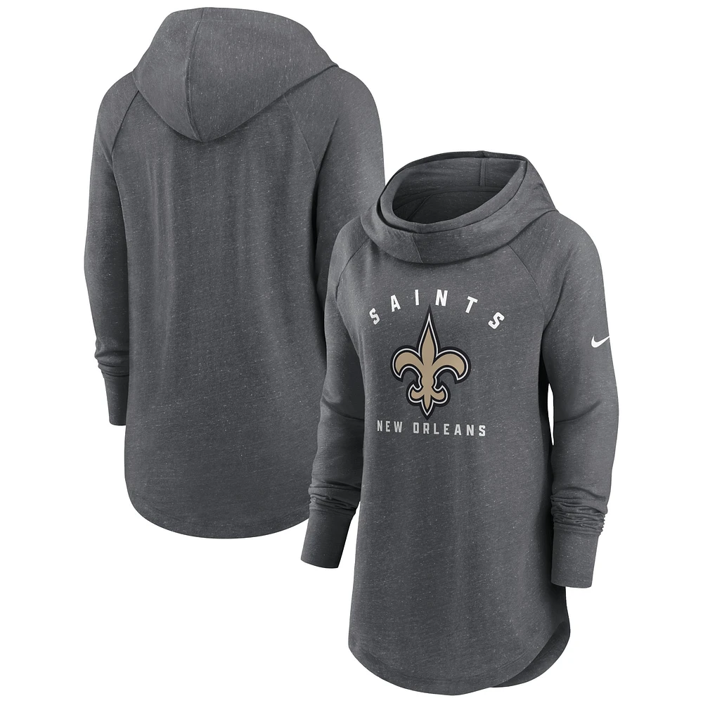 Sweat à capuche raglan col cheminée Nike Heather Charcoal New Orleans Saints pour femme