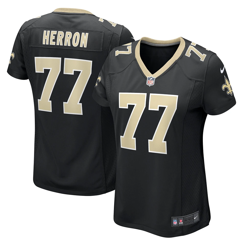 Maillot de match Nike Justin Herron pour femme, noir, New Orleans Saints