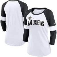 T-shirt à manches 3/4 raglan Nike New Orleans Saints Football Pride pour femme, blanc/noir chiné