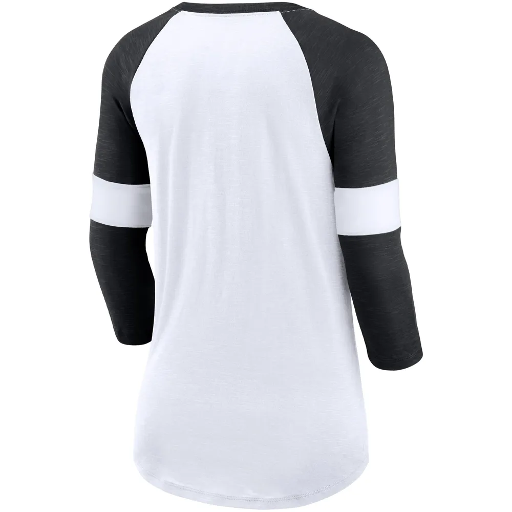 T-shirt à manches 3/4 raglan Nike New Orleans Saints Football Pride pour femme, blanc/noir chiné