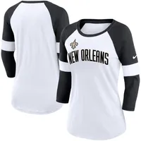 Women's Nike New Orleans Saints White/Heather Black Football Pride Raglan 3/4-Sleeve T-Shirt