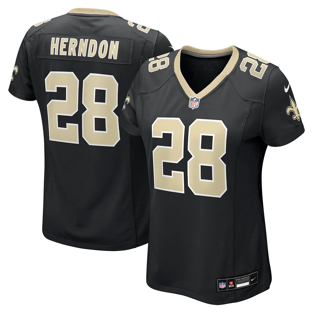 Maillot de match Nike Tre Herndon noir pour femme des New Orleans Saints