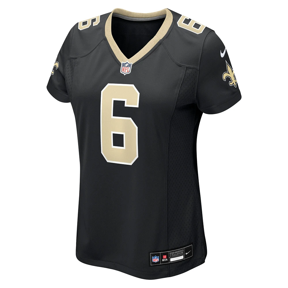 Maillot Nike Tyler Shough noir pour femme des Saints de la Nouvelle-Orléans