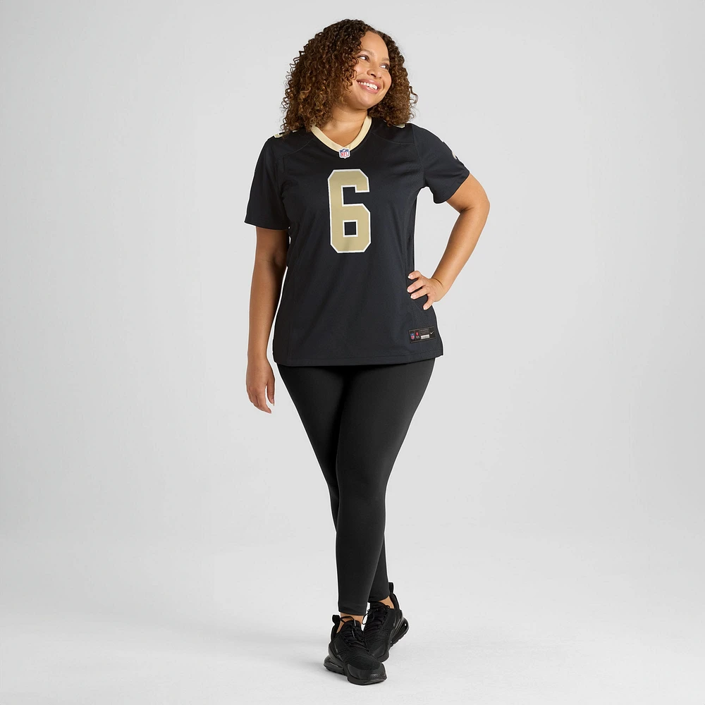 Maillot Nike Tyler Shough noir pour femme des Saints de la Nouvelle-Orléans