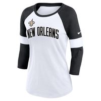 Women's Nike White/Black New Orleans Saints Football Pride Slub - 3/4 Raglan Sleeve T-Shirt