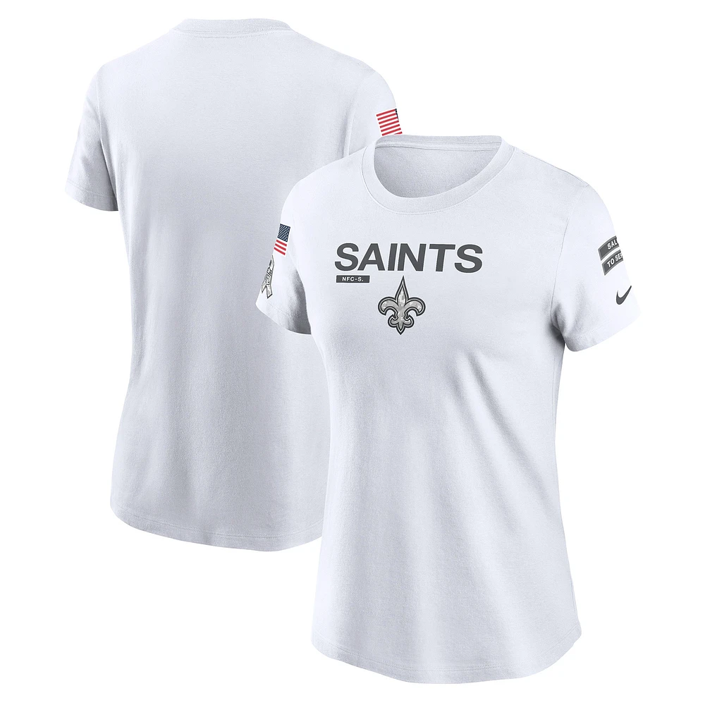 T-shirt Nike blanc New Orleans Saints 2024 Salute To Service Legend Performance pour femme