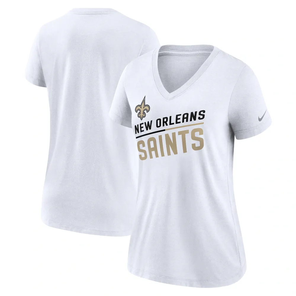 Nike Women's Nike White New Orleans Saints Slant Logo Tri-Blend V-Neck T- Shirt