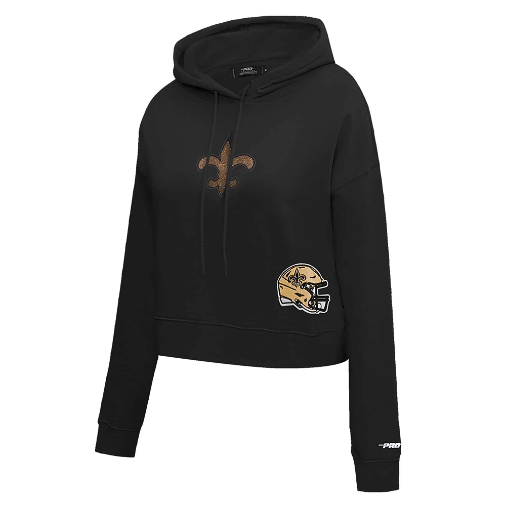 Women's Pro Standard Black New Orleans Saints Jeweled Cropped Pullover Hoodie