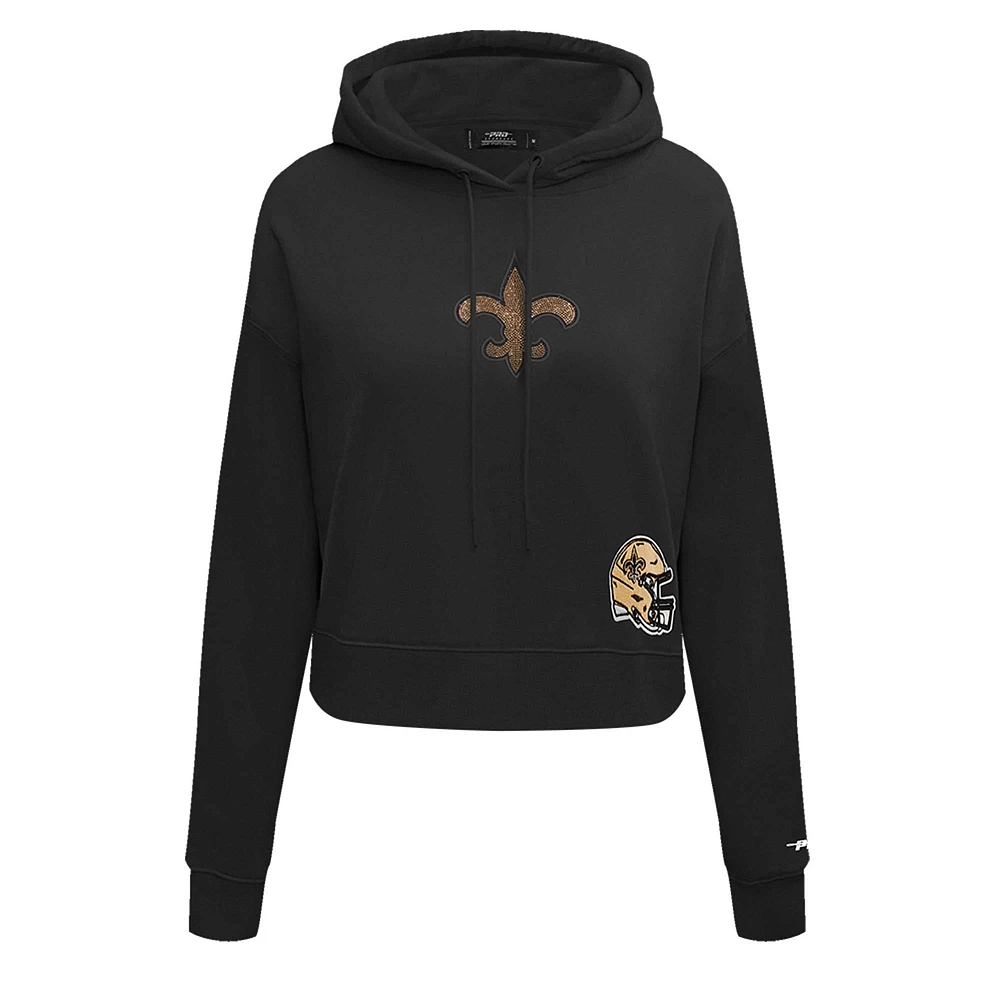 Sweat à capuche court imprimé bijou Pro Standard pour femme, noir, New Orleans Saints