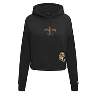 Women's Pro Standard Black New Orleans Saints Jeweled Cropped Pullover Hoodie