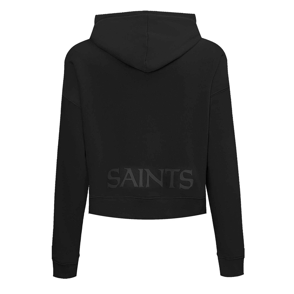 Women's Pro Standard Black New Orleans Saints Jeweled Cropped Pullover Hoodie