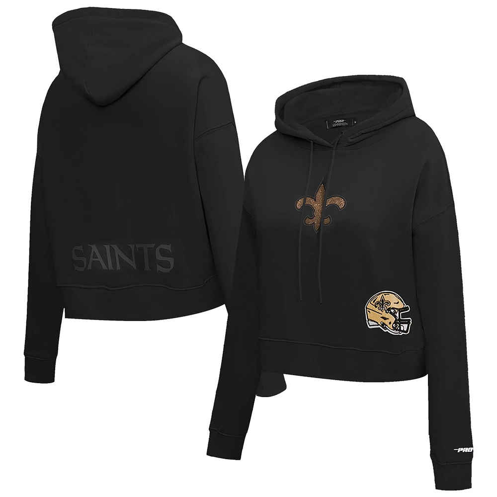 Sweat à capuche court imprimé bijou Pro Standard pour femme, noir, New Orleans Saints