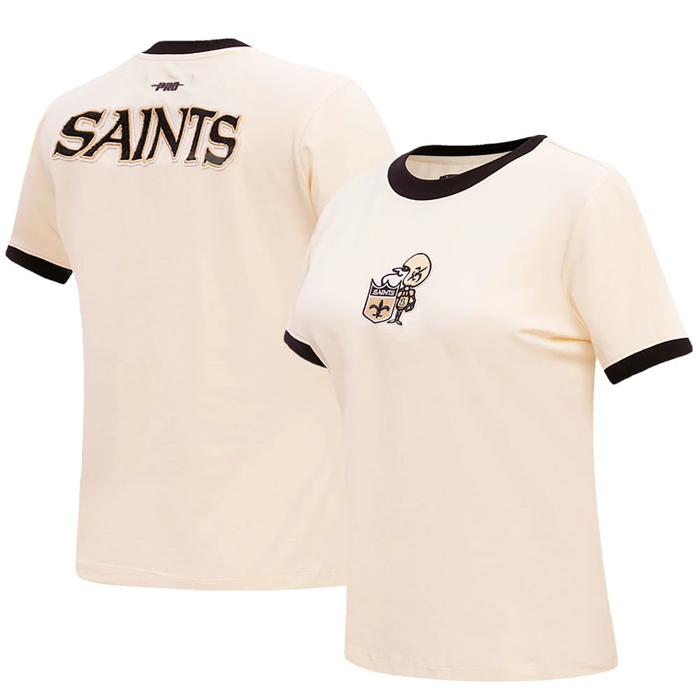 Women's Pro Standard Cream New Orleans Saints Retro Classic Ringer T-Shirt