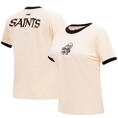 T-shirt à sonnerie classique rétro Pro Standard crème New Orleans Saints pour femmes