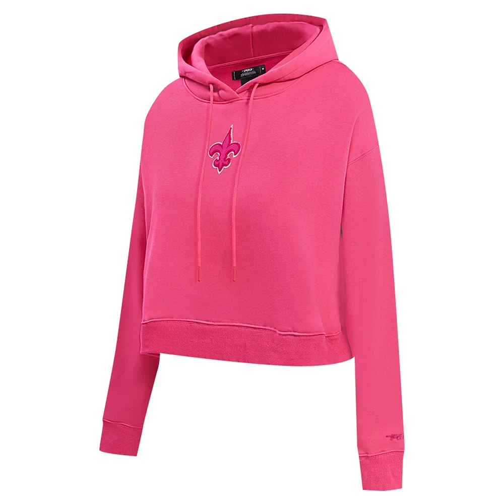 Women's Pro Standard Pink New Orleans Saints Triple Cropped Fleece Pullover Hoodie