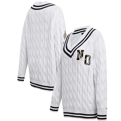 Pull à col en V Pro Standard blanc New Orleans Saints Prep pour femmes