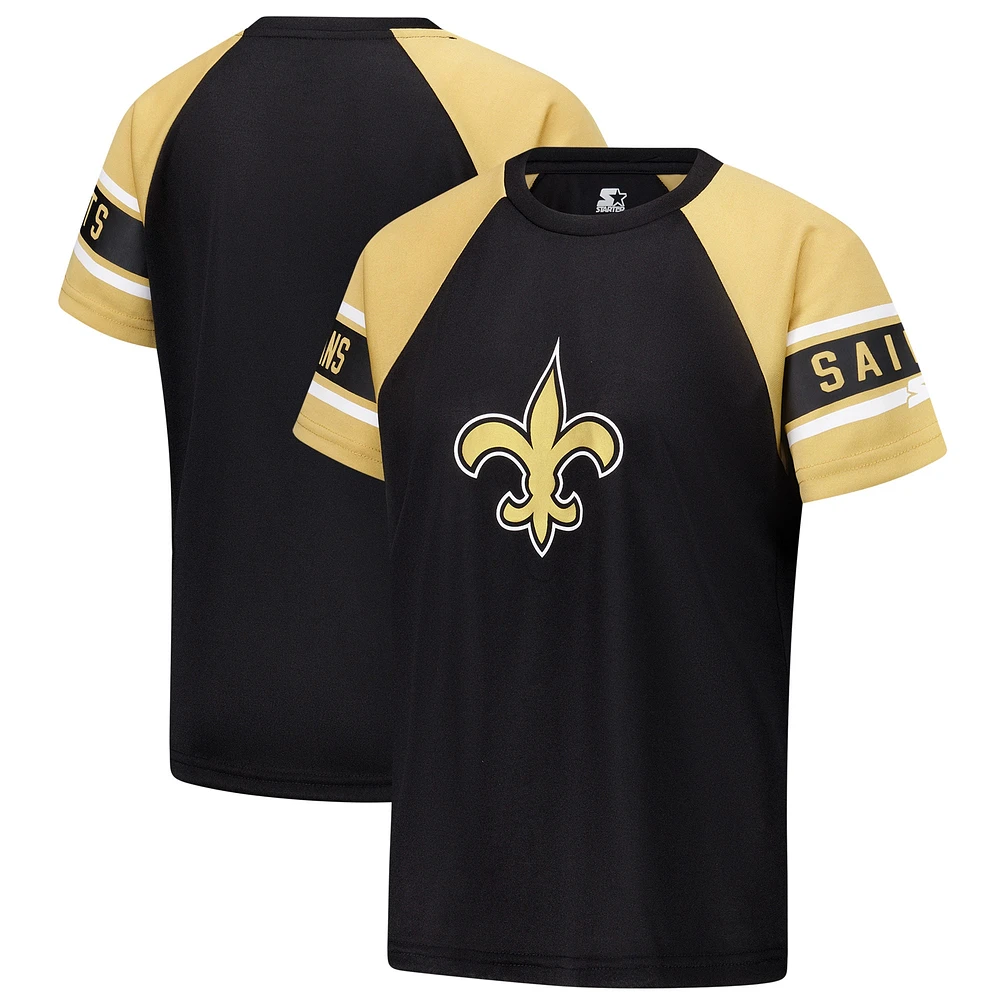 Haut raglan à blocs de couleurs Starter noir New Orleans Saints 1st Rounder pour femmes