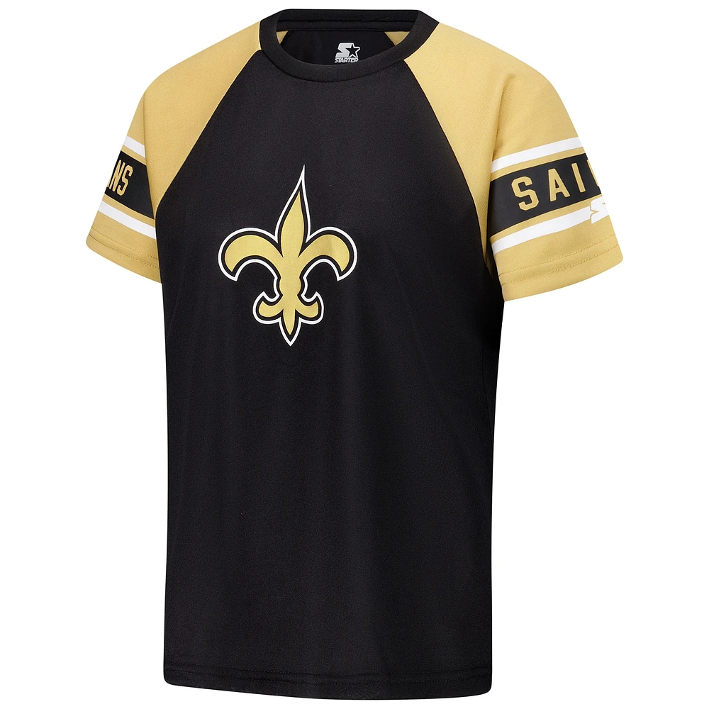 Haut raglan à blocs de couleurs Starter noir New Orleans Saints 1st Rounder pour femmes