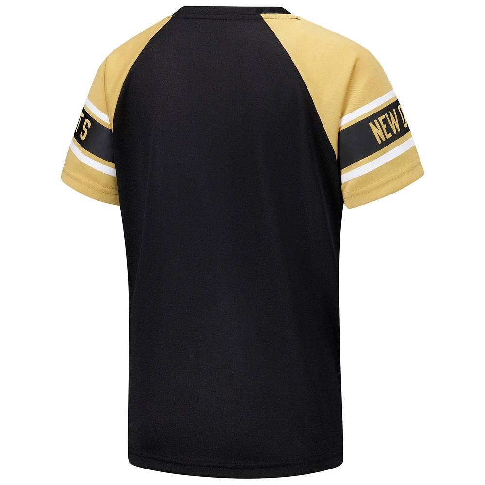 Haut raglan à blocs de couleurs Starter noir New Orleans Saints 1st Rounder pour femmes