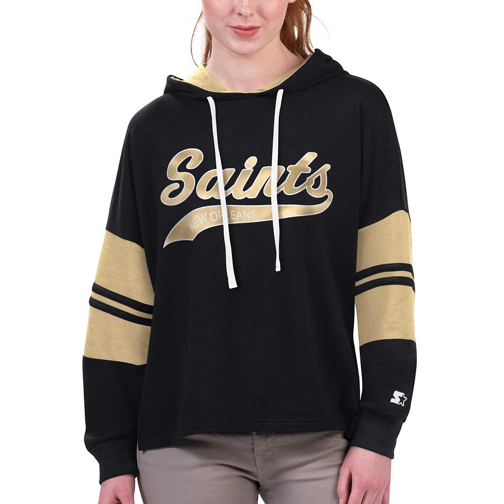 T-shirt à capuche manches longues Starter New Orleans Saints Bump And Run pour femme, noir