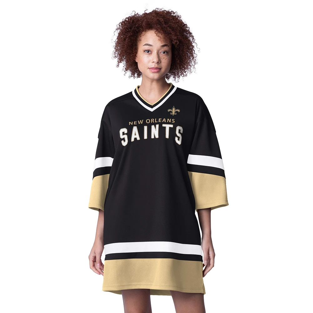 Women's Starter Black New Orleans Saints Slap Shot 3/4 Sleeve Sneaker Dress