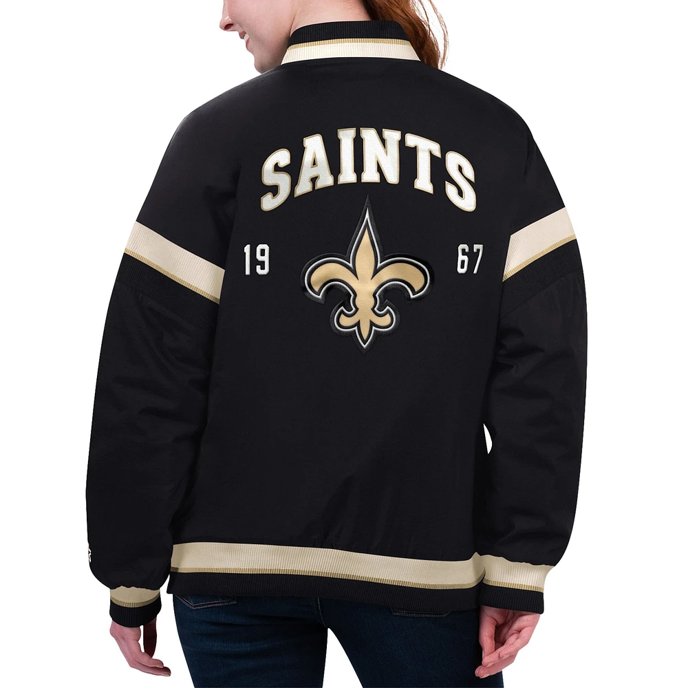 Veste universitaire à bouton-pression complète Starter Black New Orleans Saints Tournament pour femmes