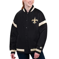 Veste universitaire à bouton-pression complète Starter Black New Orleans Saints Tournament pour femmes